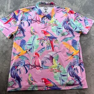 Proud 90 Golf Is Fun Mens 3X Pink Parrot Tropical Print Performance Polo Shirt